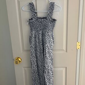 Floral Black and White Kids Jumpsuit